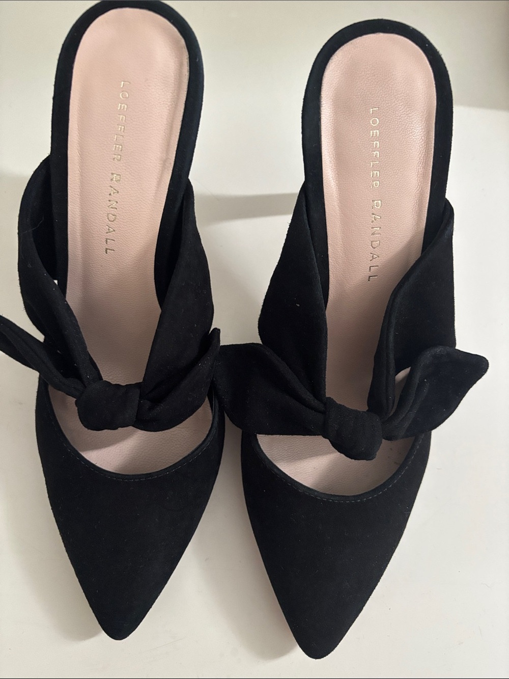 Loeffler Randall Black Suede Knot-Front Mules